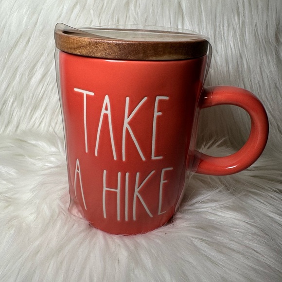 Rae Dunn Take A Hike Mug with Wooden Lid/Coaster - Picture 1 of 4